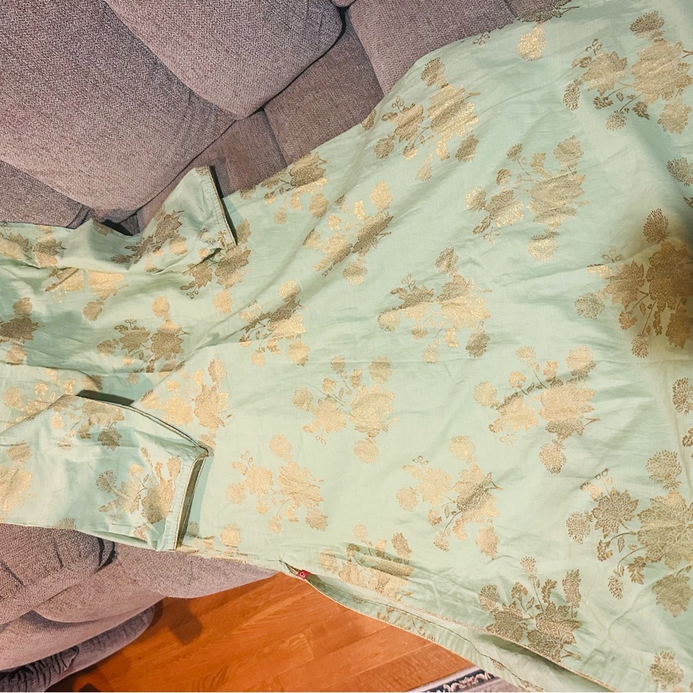Biba Light Green and Gold Floral Embroidered Dress - Picture 8 of 8